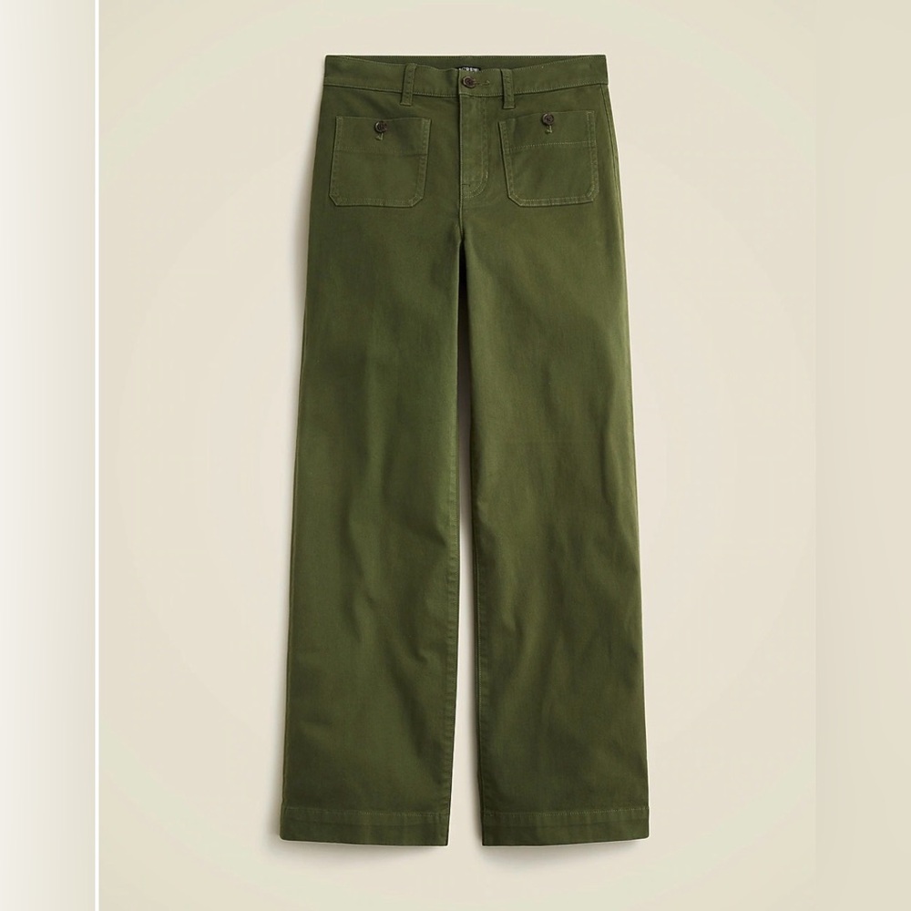 J. Crew Olive Sailor Slim Wide Leg Chino Pants